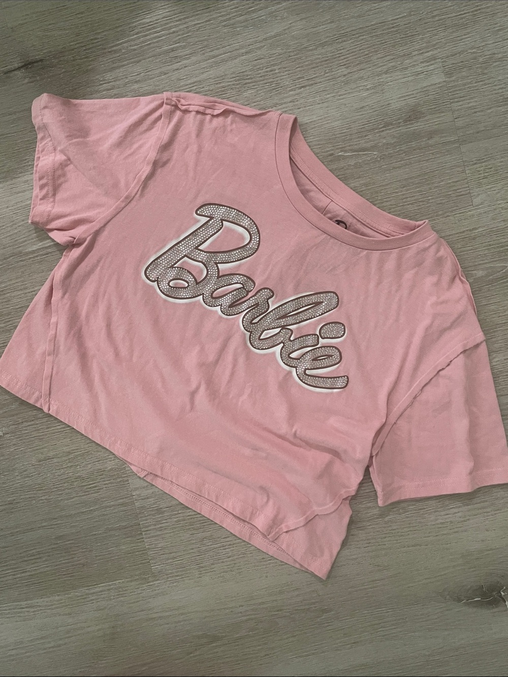 Barbie Pink Logo Rhinestone Crop Top